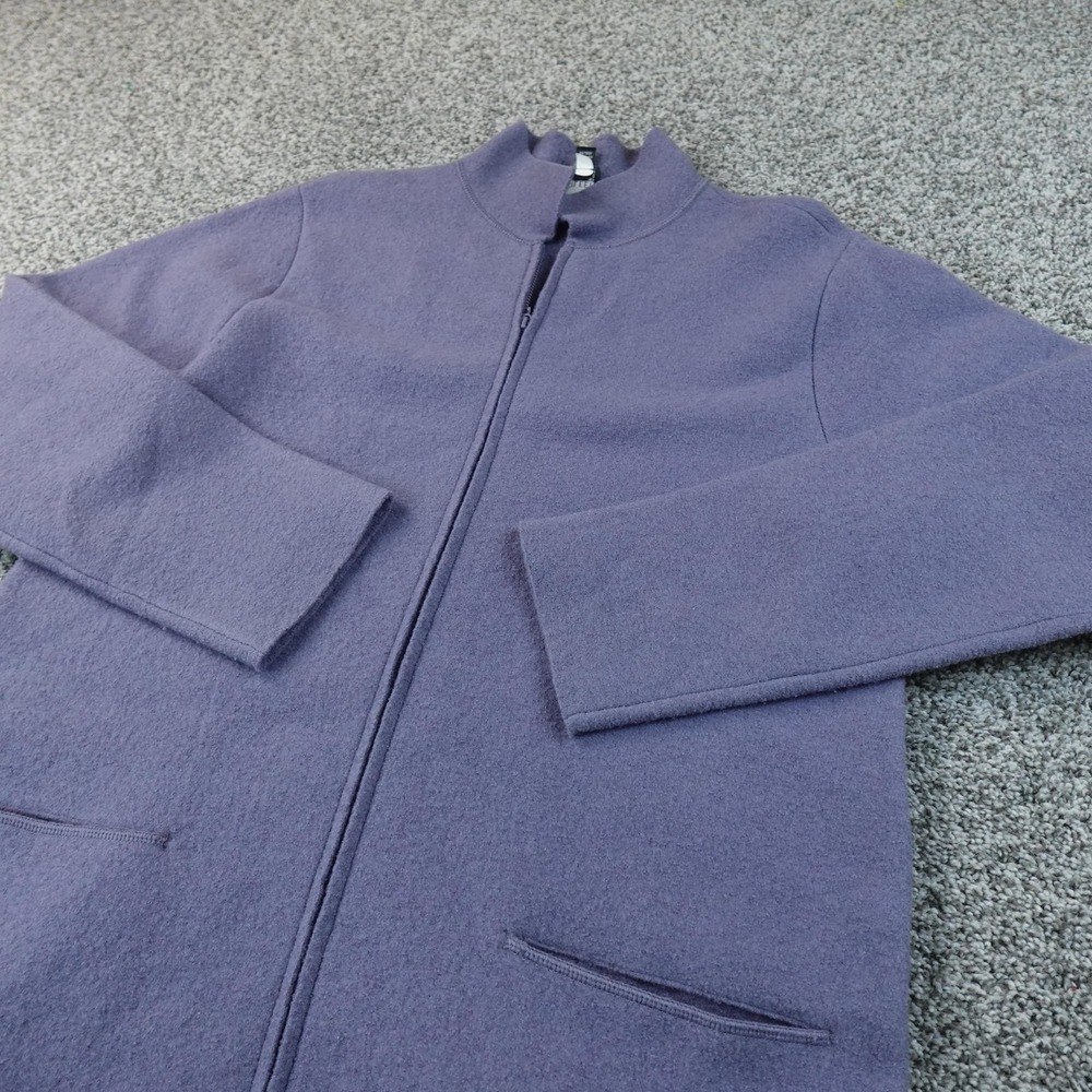 Eileen Fisher Coat Womens M Purple Wool Knit Full Zip Mid Length Jacket Cardigan
